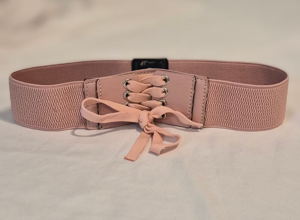 Y2K Coquette Corset Waist Belt Balletcore Pastel Pink Lace Up Elastic Cinch